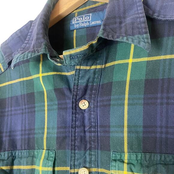Ralph Lauren Men's Navy Green Plaid Pockets Workshirt Size S - Picture 2 of 8